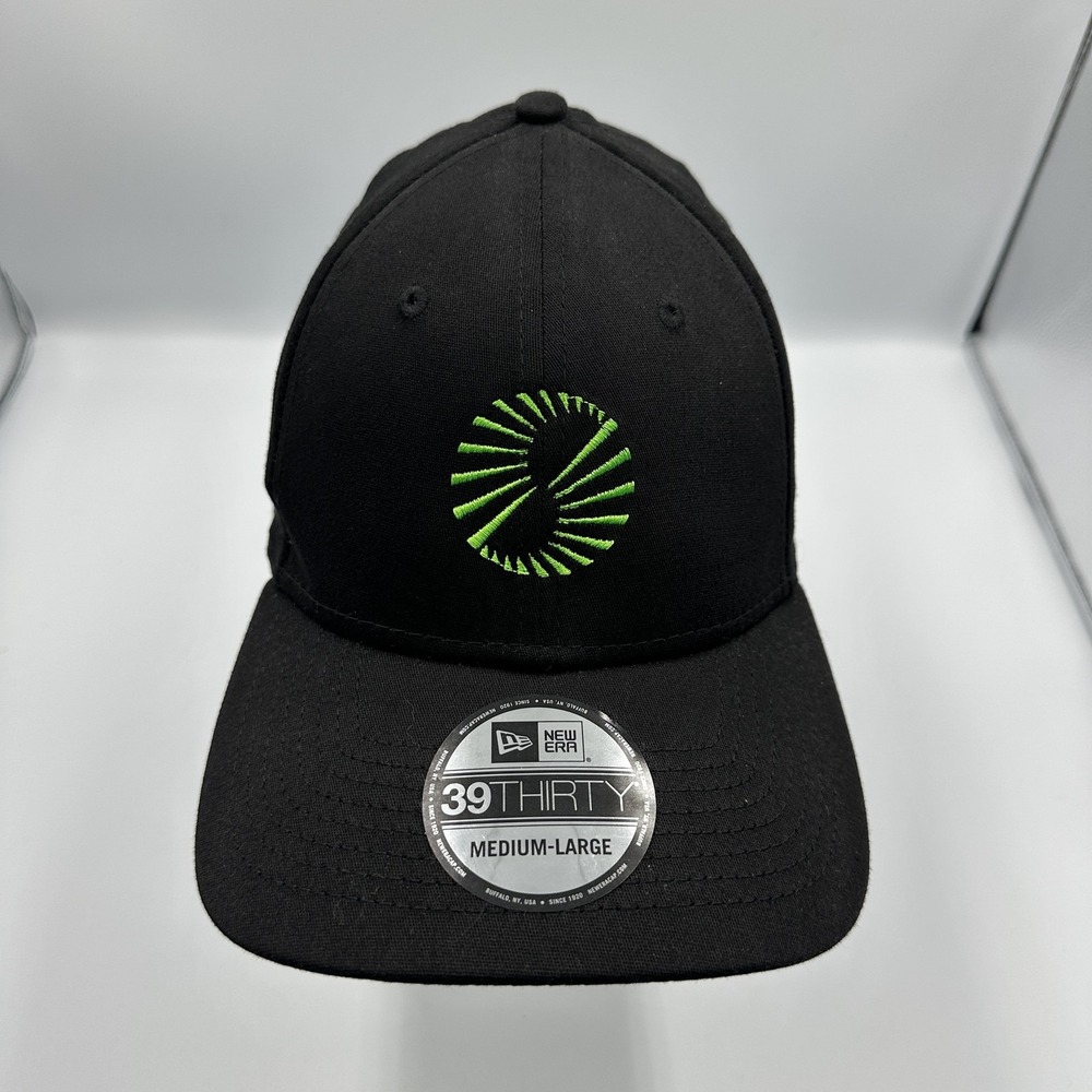 New Era Hat Cap Fitted Medium Large Black Green Embroidered Modern Mens Stretch